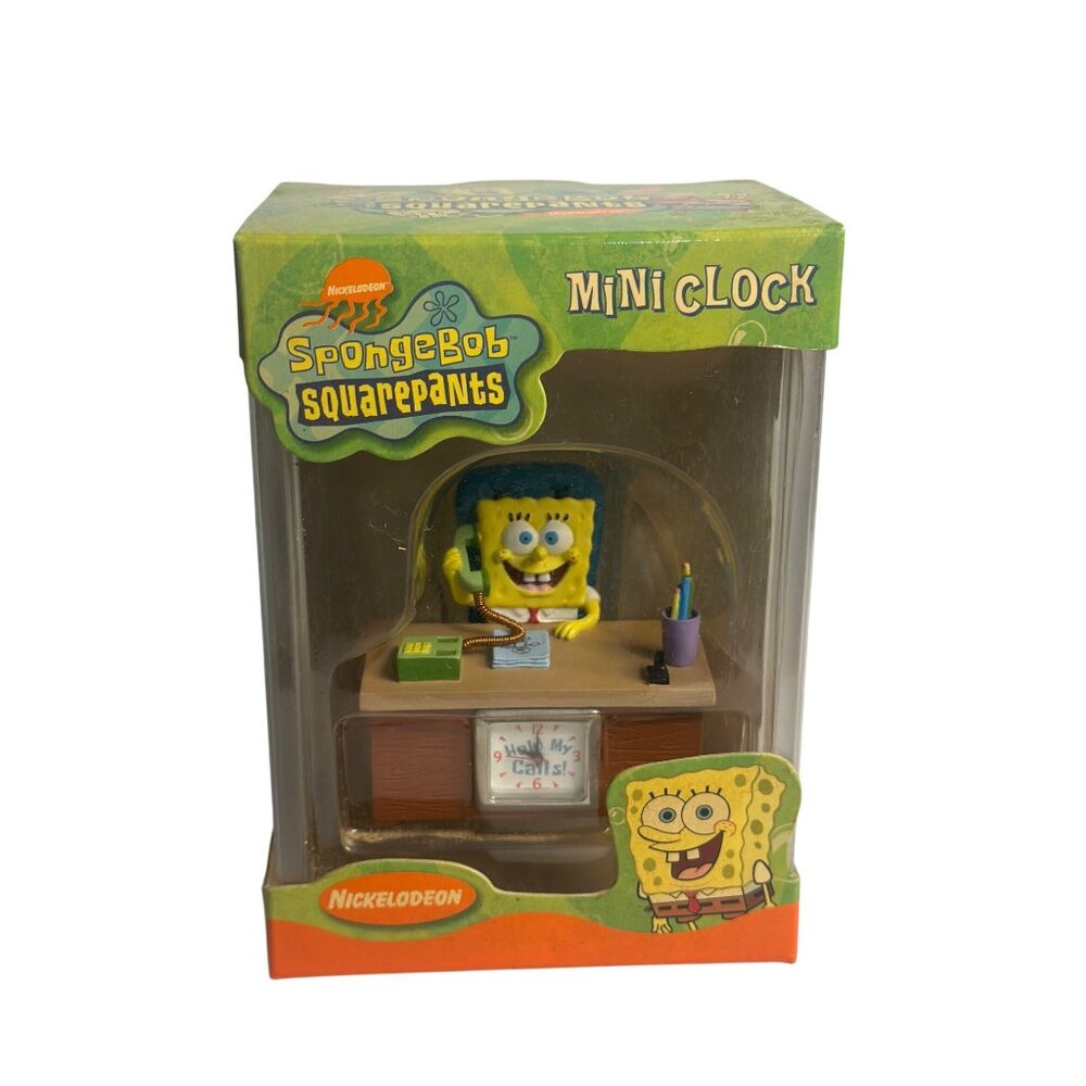 VTG 2003 SpongeBob SquarePants Mini Desk Clock Nickelodeon Hold My Calls Retro‎